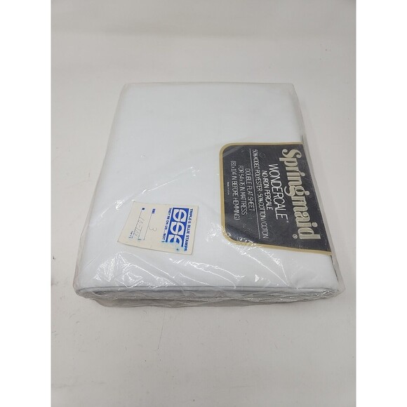 Springmaid Wondercale Percale Double Size Flat Sheet NOS White 81 X 104 No IRON - Picture 6 of 10